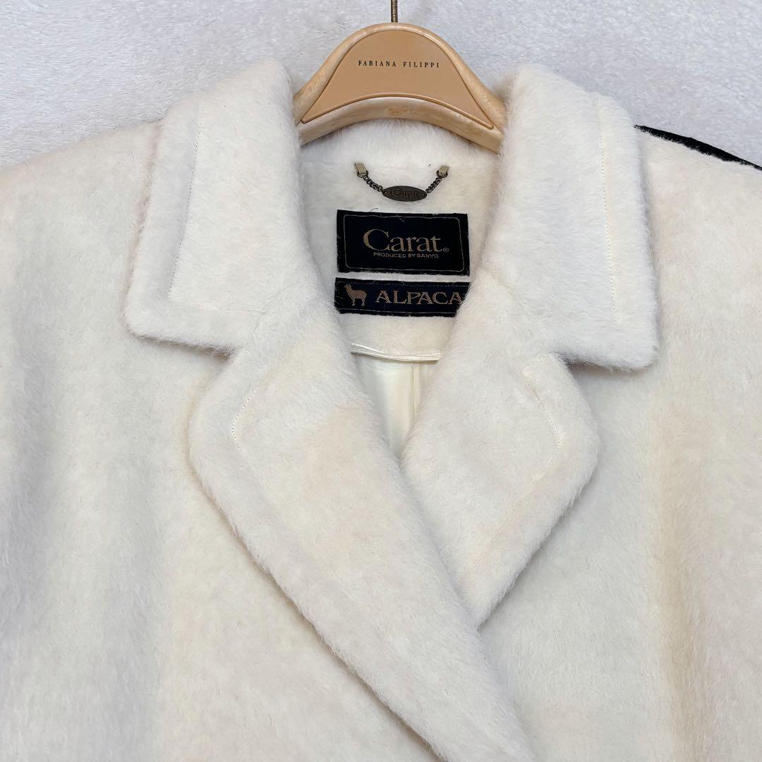 【美品】アルパカ100% Carat ロングコート ウールマーク ダブル 9AR