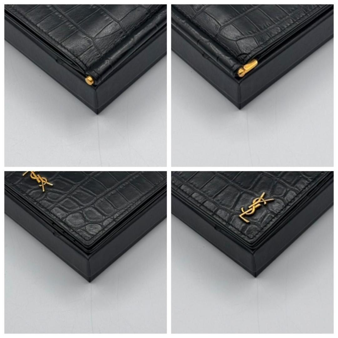 新品に近い 箱袋付属 サンローラン マネークリップ クロコ型押し YSLライン