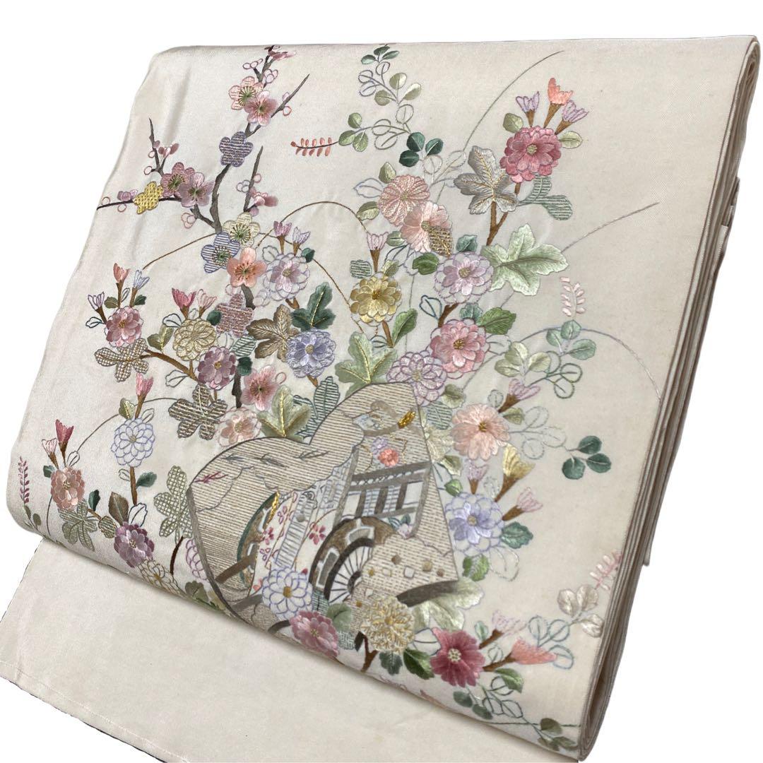 【専用です】季節の花々と読み本 総刺繍 袋帯