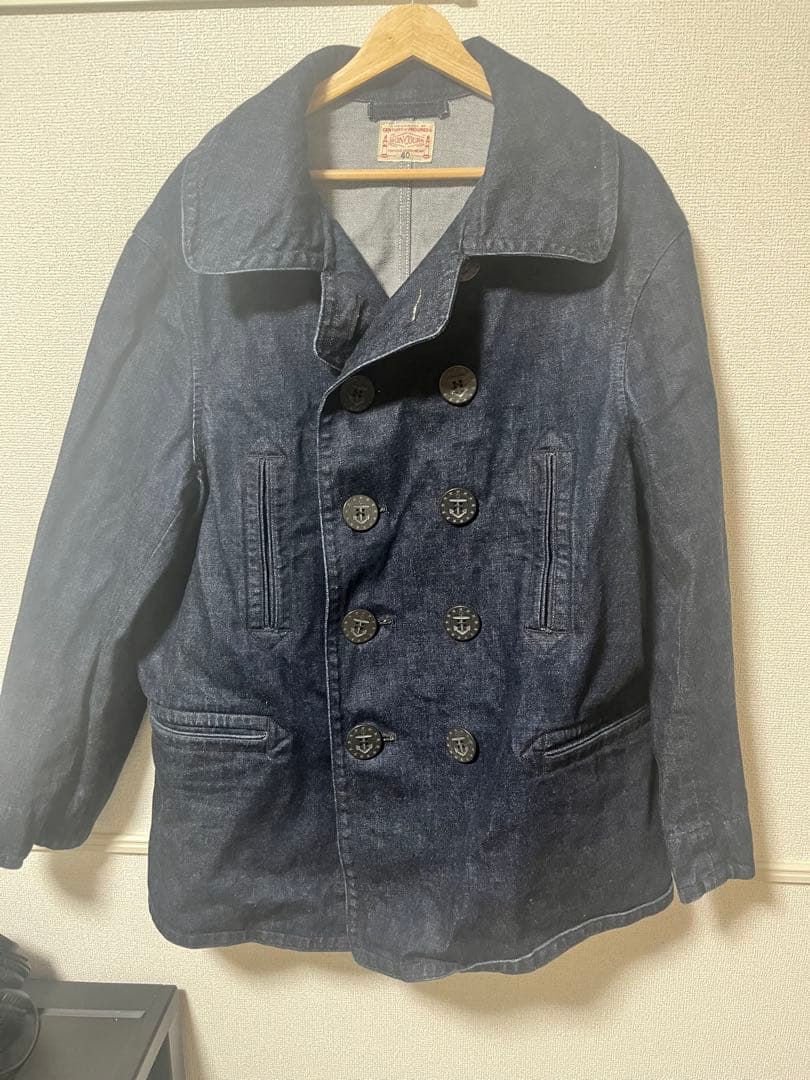 ダークブルー ダブルブレストピーコート