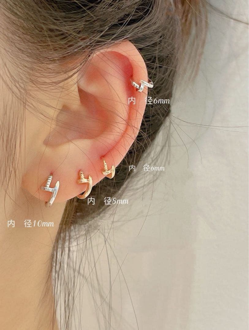 いりこ　K18PG 8mm 天然ダイヤモンド　フープピアス(ダイヤなし)