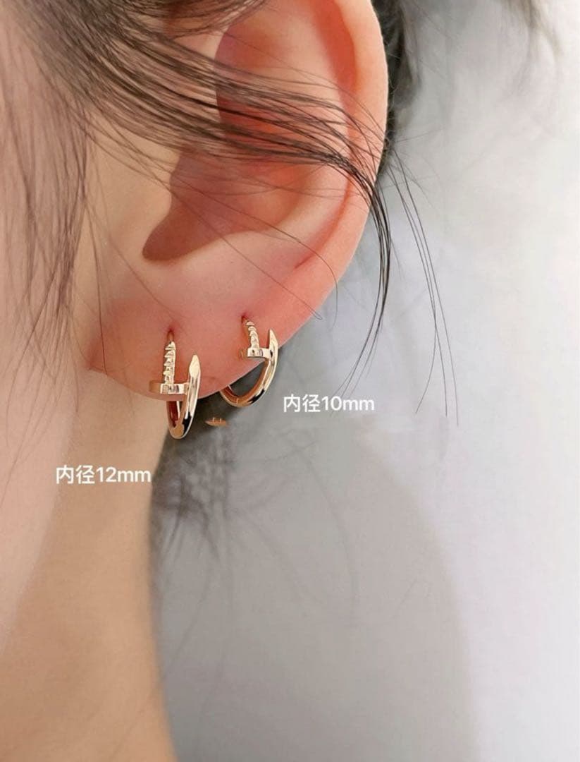 いりこ　K18PG 8mm 天然ダイヤモンド　フープピアス(ダイヤなし)