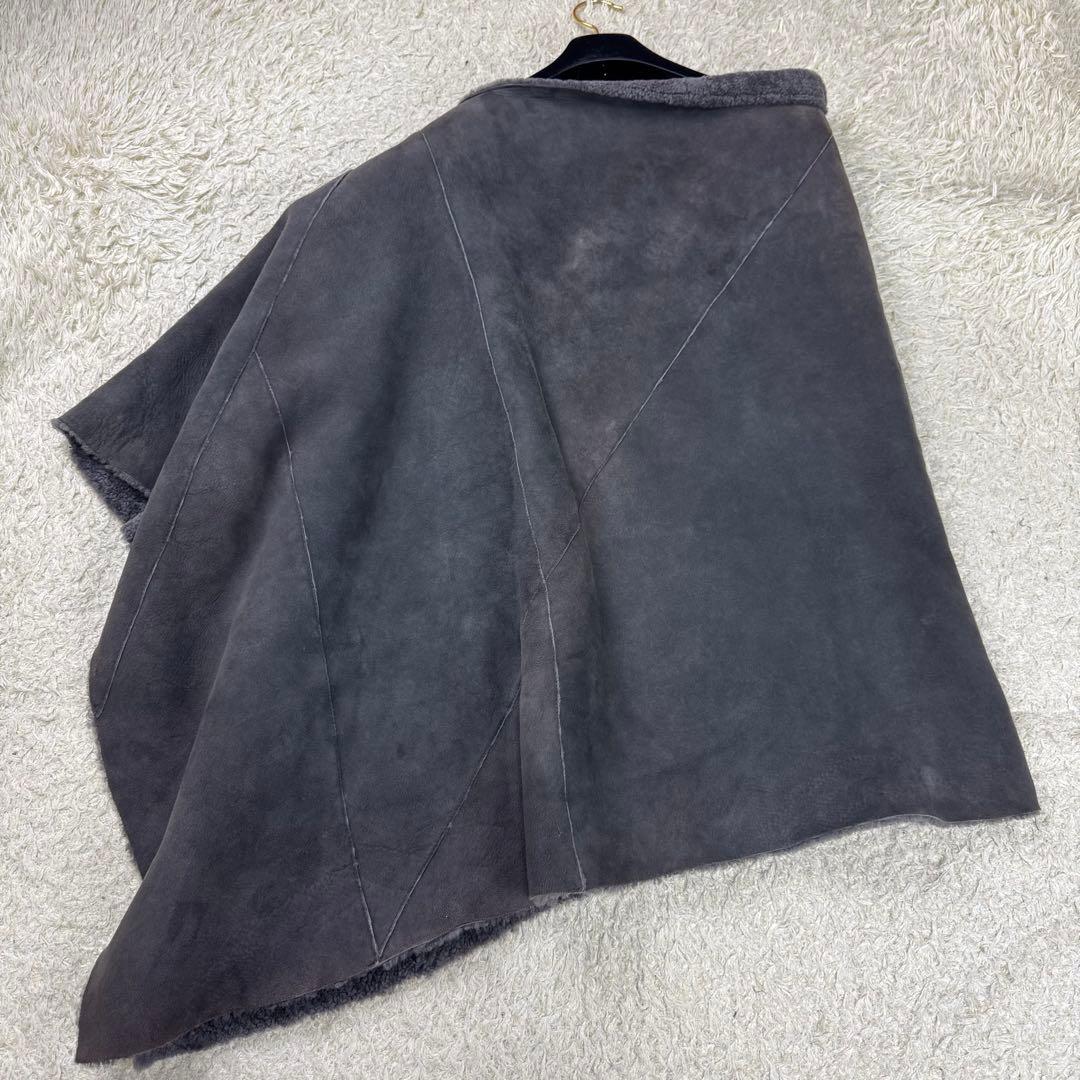 LAPIS BEAMS イタリア製 ムートン ポンチョ ケープ グレー 羊革