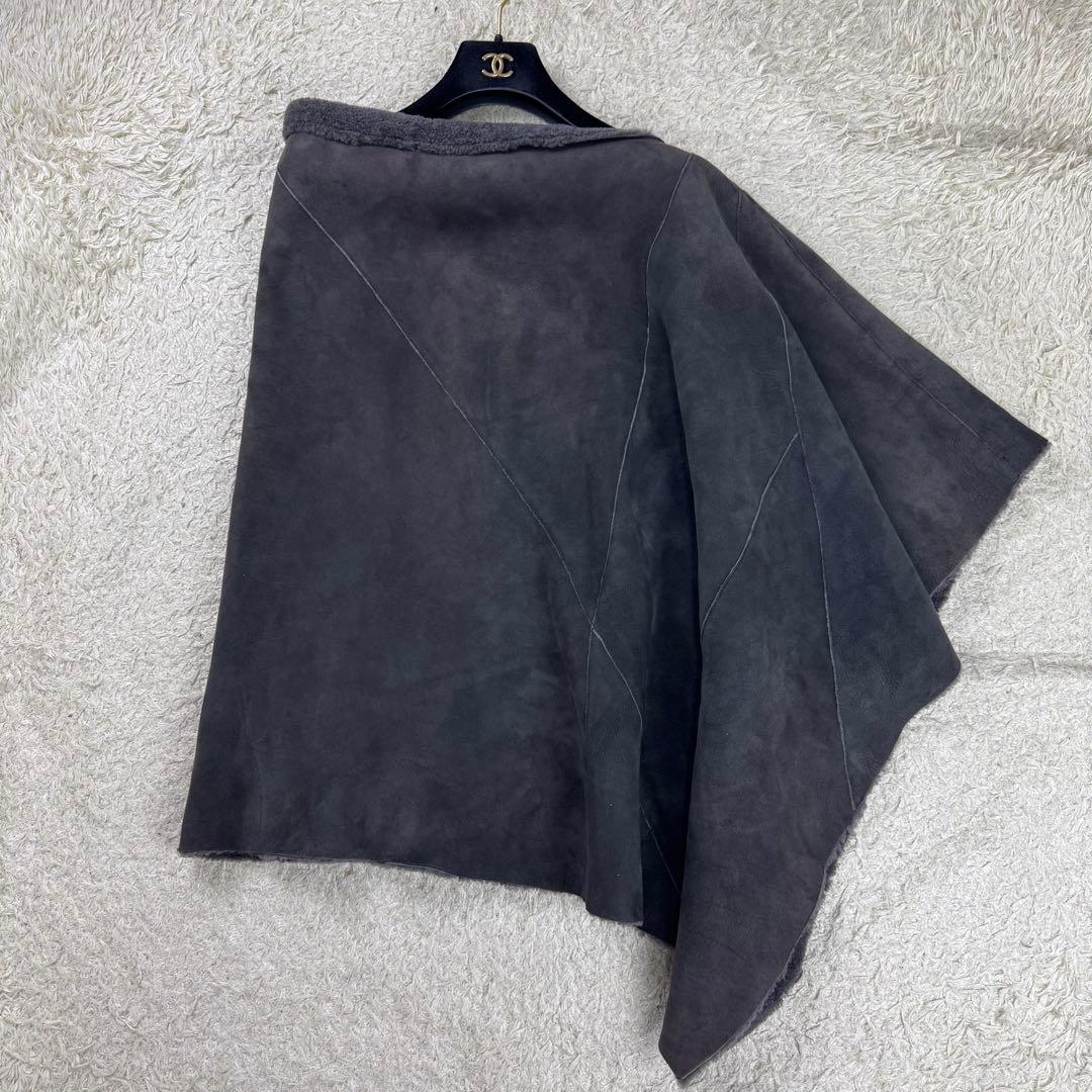 LAPIS BEAMS イタリア製 ムートン ポンチョ ケープ グレー 羊革