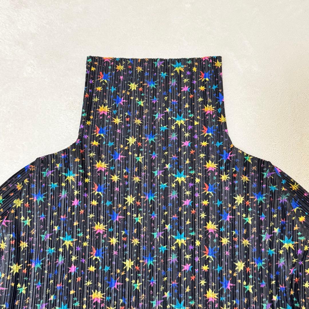 極美品✨PLEATS PLEASE 星柄　マルチカラー　長袖　ハイネック
