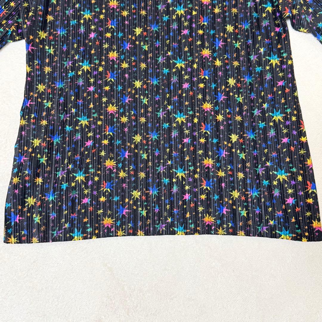 極美品✨PLEATS PLEASE 星柄　マルチカラー　長袖　ハイネック
