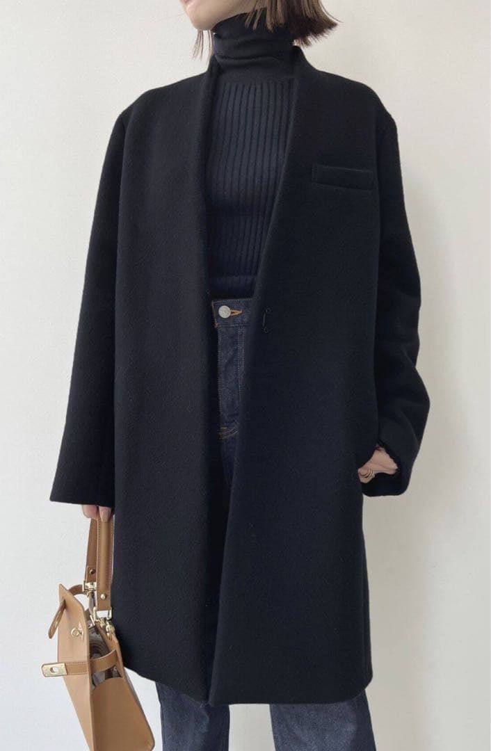 アパルトモン 22AWノーカラー チェスターコート カシミヤ混／36