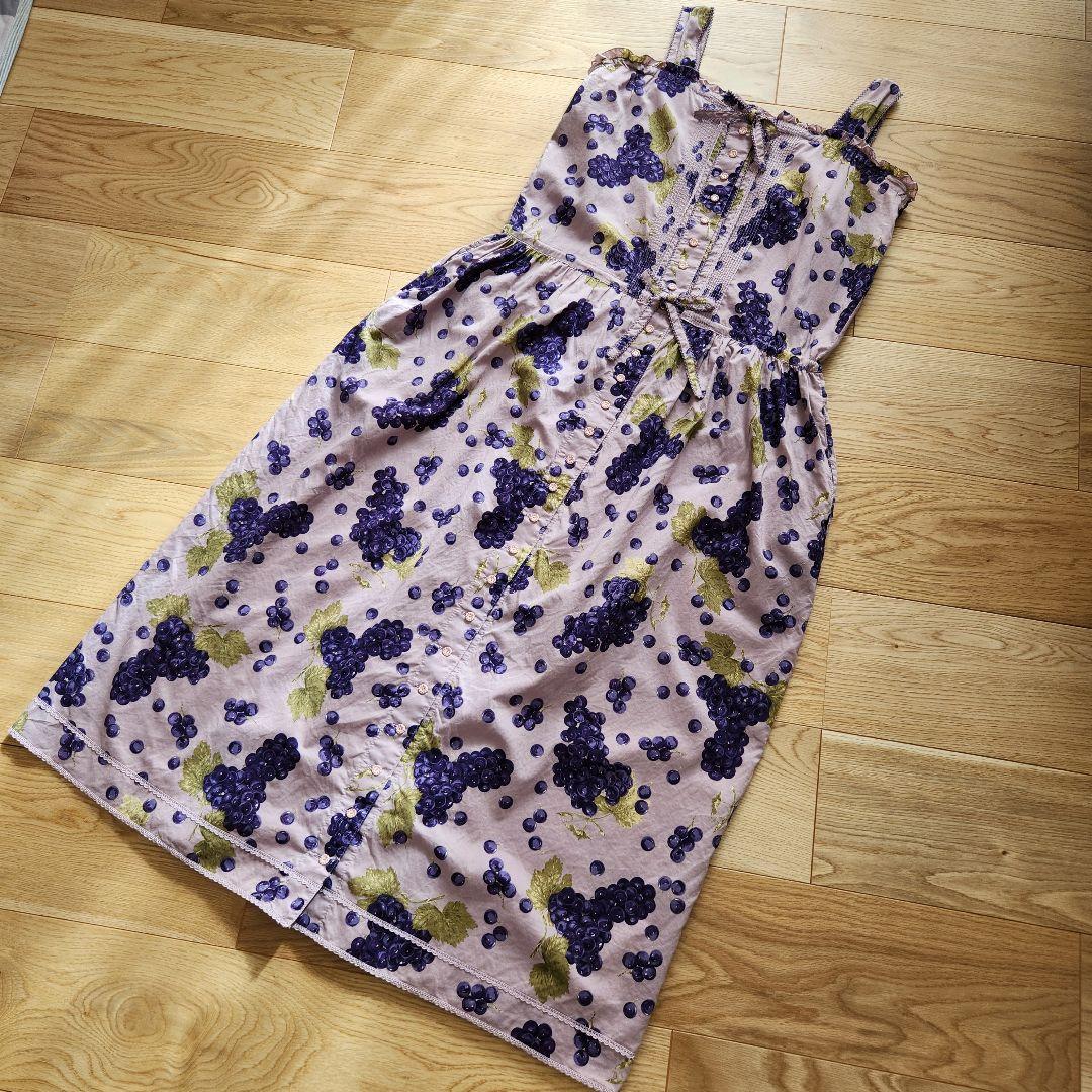 ピンクハウス 綿ローンキャミワンピース、ジャンパースカート 葡萄柄 2way