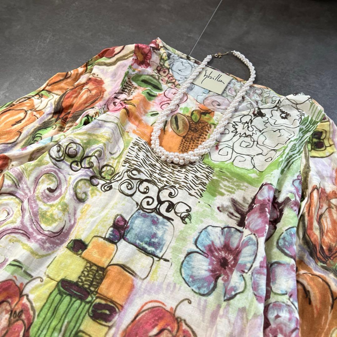 激レア♡Sybilla シビラ絵画総柄　コットン チュニック ワンピース ⑤
