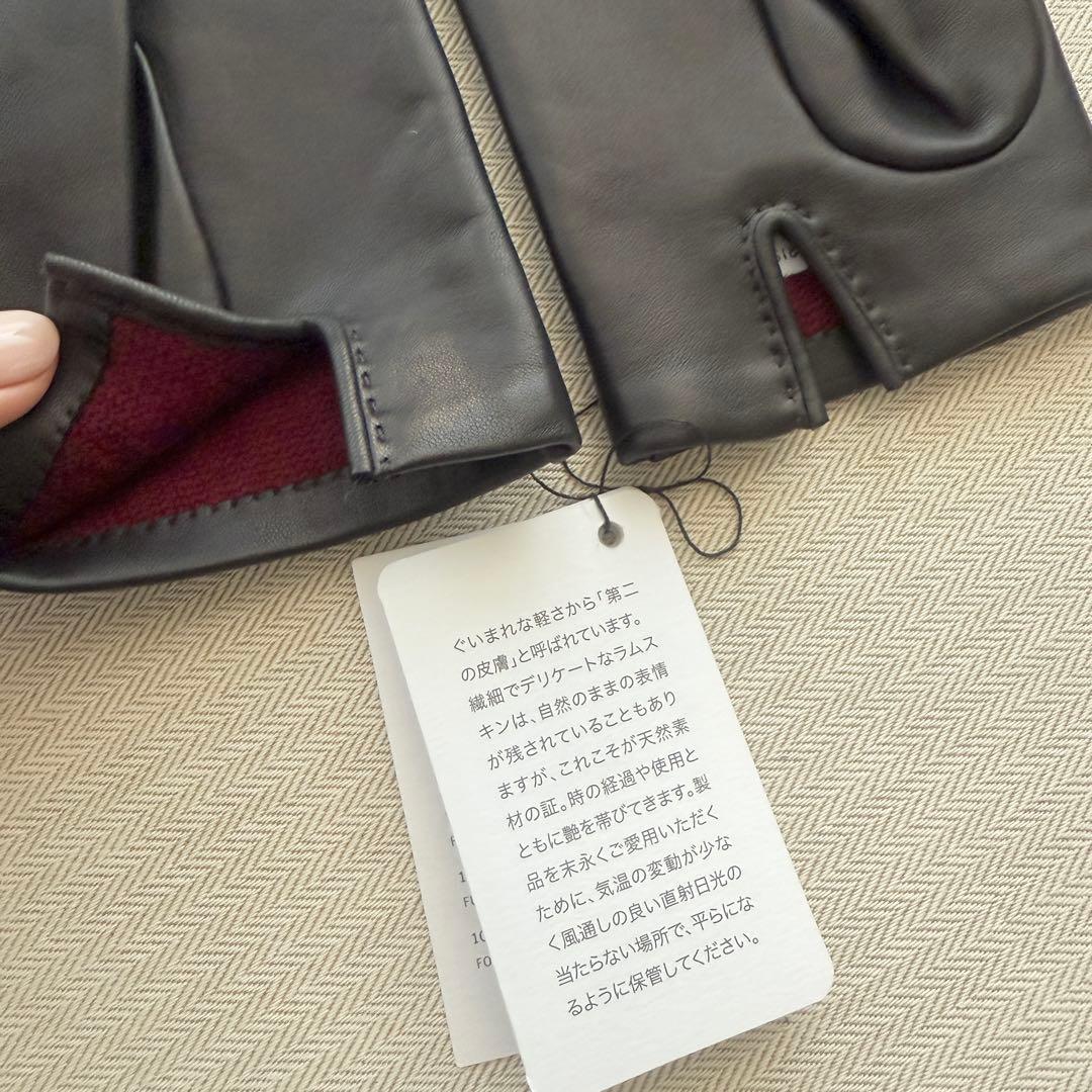 新品未使用★HERMES タグ付き★黒レザー×カシミヤ手袋