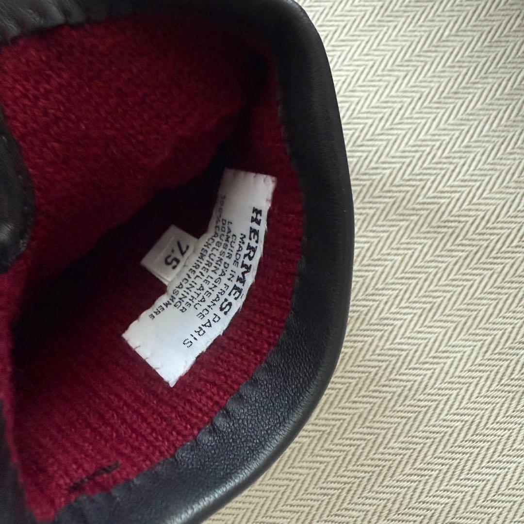 新品未使用★HERMES タグ付き★黒レザー×カシミヤ手袋