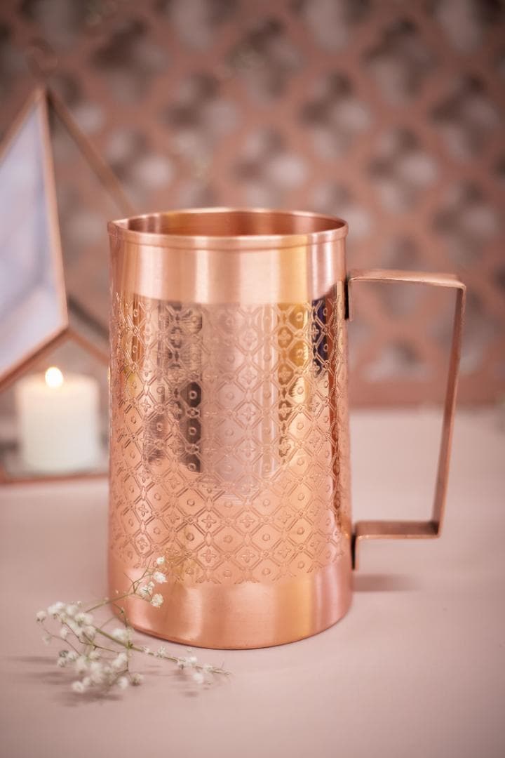 【高級】【純銅】 水差し 1.5L ＋グラス4個　アーユルヴェーダ 職人手作り