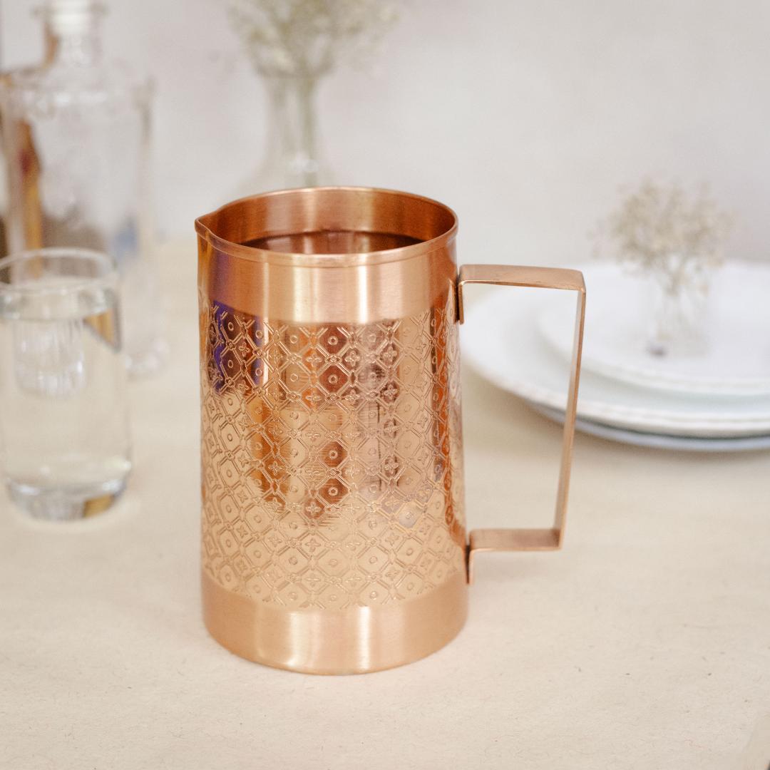 【高級】【純銅】 水差し 1.5L ＋グラス4個　アーユルヴェーダ 職人手作り