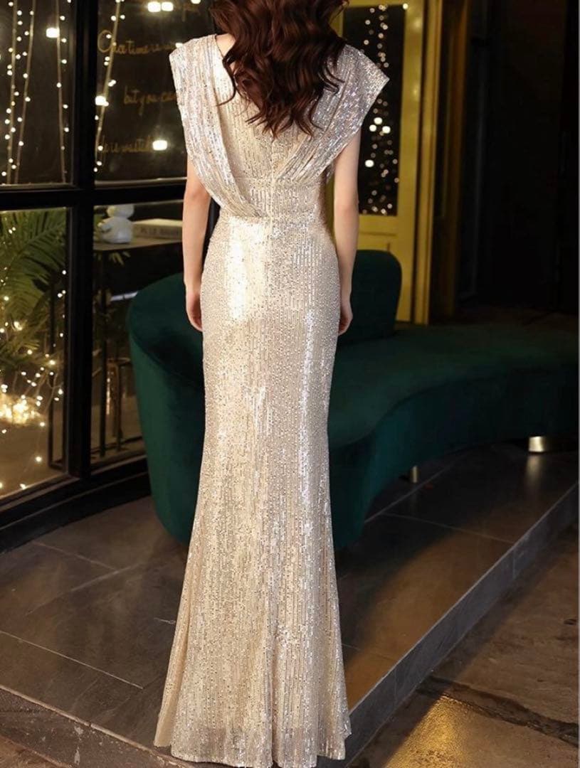 美しいフォルム 体型カバー ロングイブニングドレス♩.•