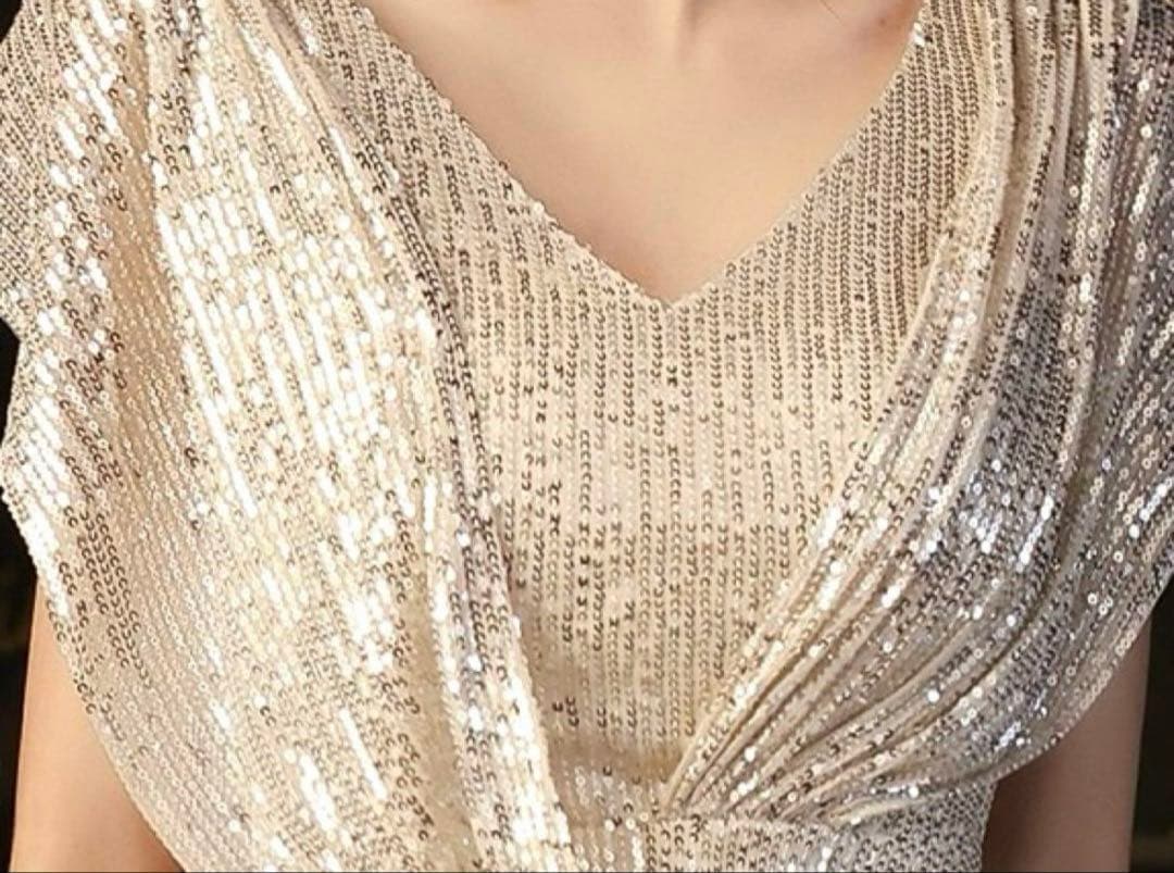 美しいフォルム 体型カバー ロングイブニングドレス♩.•