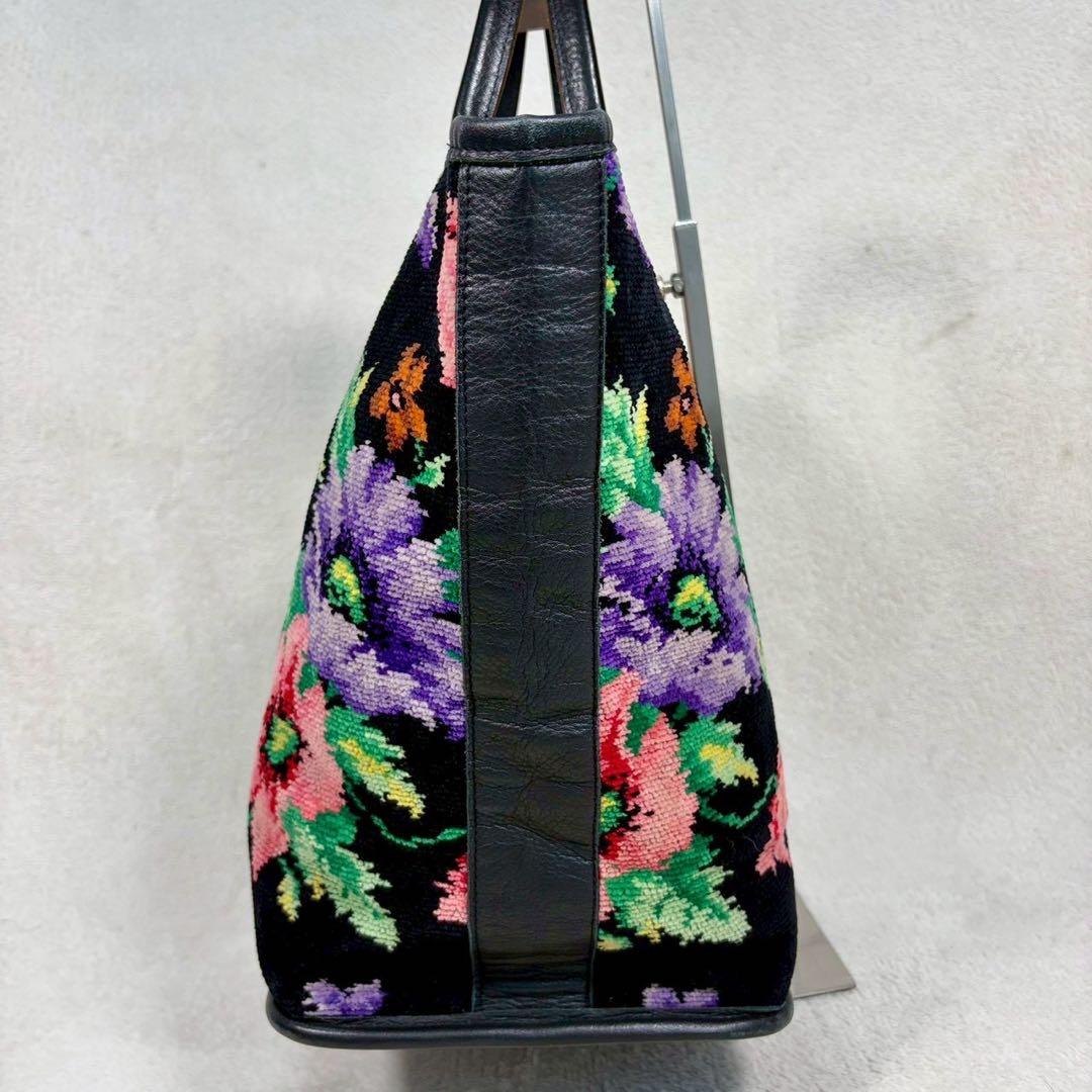 【美品✨】フェイラー FEILER シェニール織　トートバッグ 花柄　黒