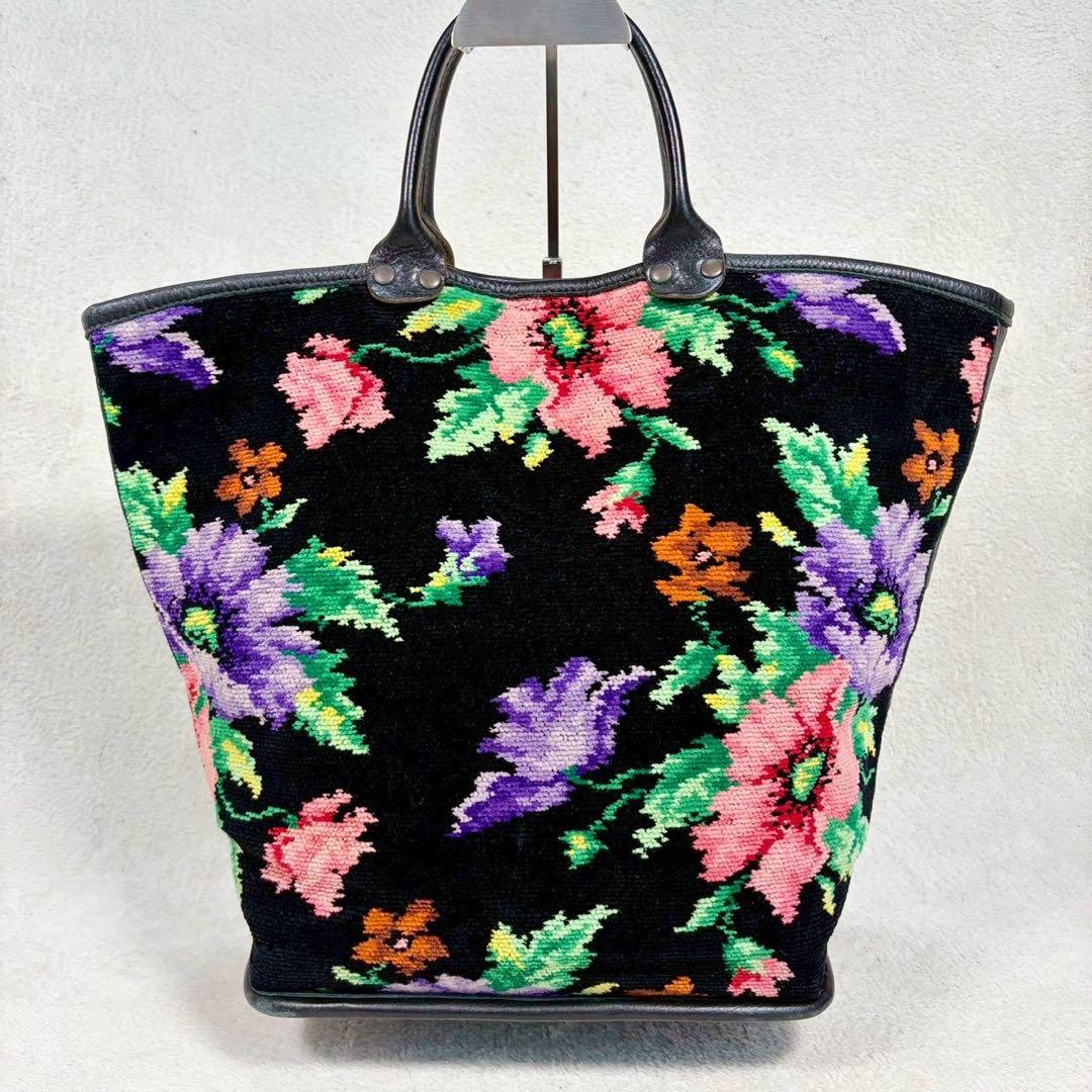 【美品✨】フェイラー FEILER シェニール織　トートバッグ 花柄　黒