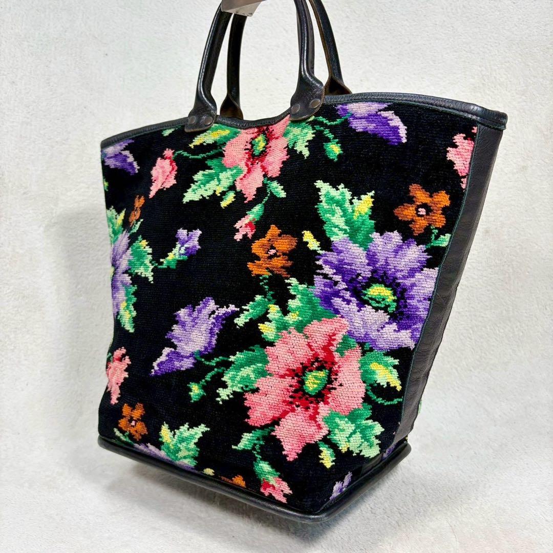 【美品✨】フェイラー FEILER シェニール織　トートバッグ 花柄　黒