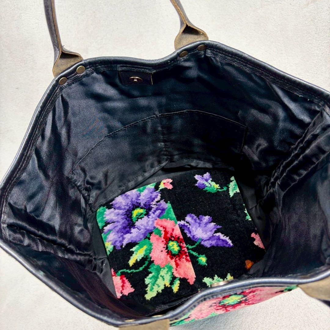 【美品✨】フェイラー FEILER シェニール織　トートバッグ 花柄　黒