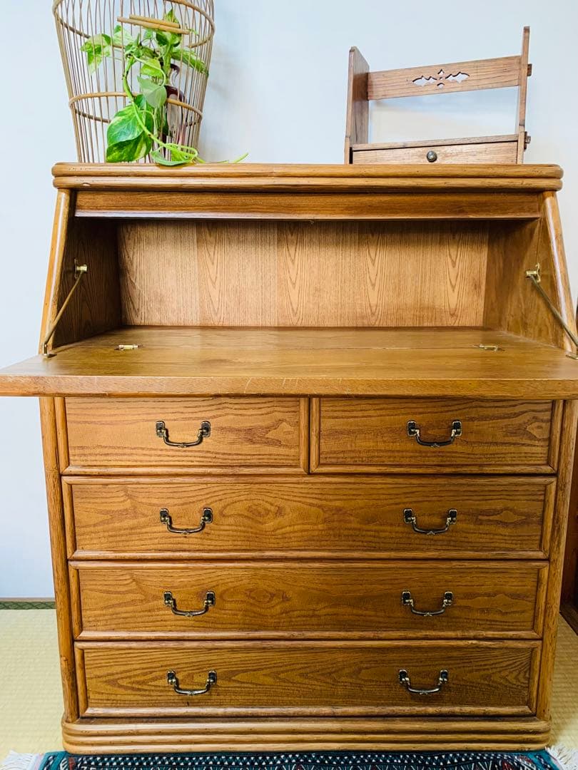 み*み様 【美品】大容量 レトロ アンティーク 丸十家具 ラタン ライティングビ