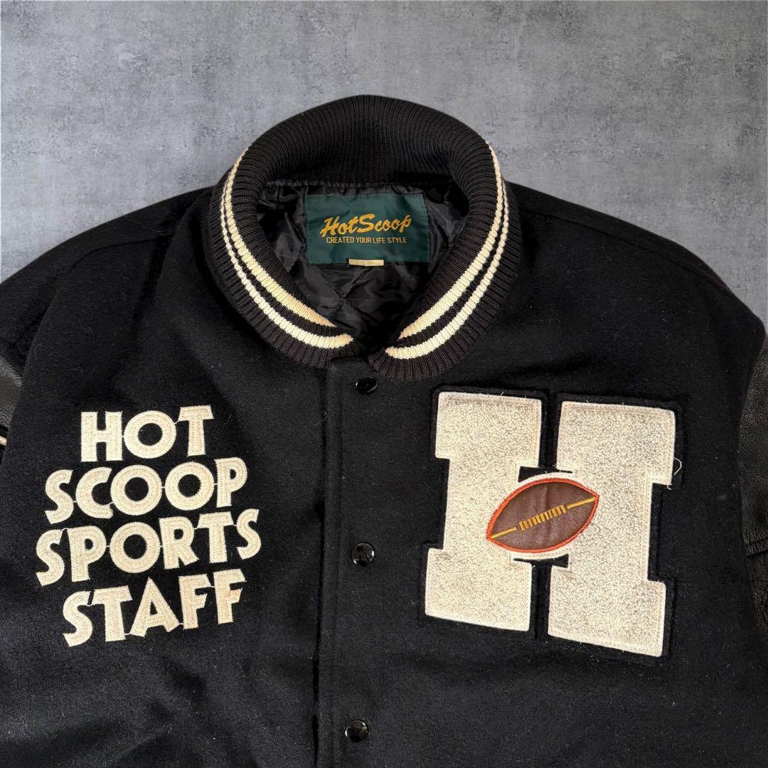 90s日本製 Hot Scoop スタジャン ネイビー レザー 袖ロゴ入り 希少