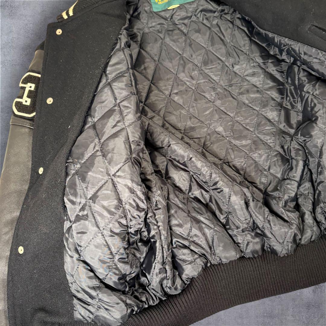 90s日本製 Hot Scoop スタジャン ネイビー レザー 袖ロゴ入り 希少