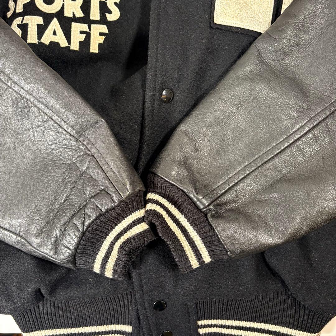90s日本製 Hot Scoop スタジャン ネイビー レザー 袖ロゴ入り 希少