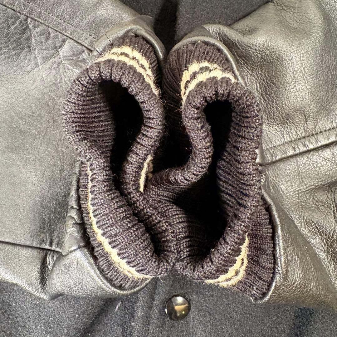 90s日本製 Hot Scoop スタジャン ネイビー レザー 袖ロゴ入り 希少