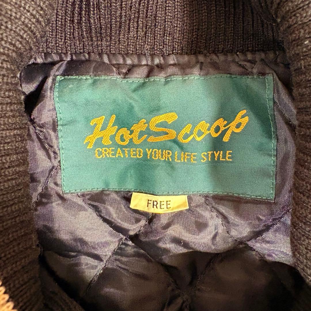 90s日本製 Hot Scoop スタジャン ネイビー レザー 袖ロゴ入り 希少