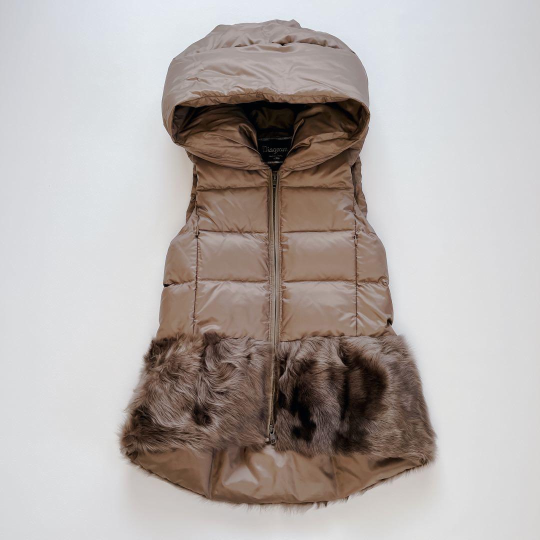 美品✨Diagram ラムファーダウンベスト　ダウン　ブラウン　フード　36