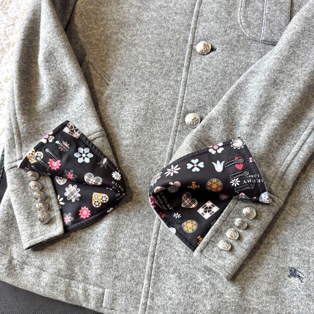 極美品　バーバリーブラックレーベル　中綿　銀ボタン　ピーコート　モノグラム　M