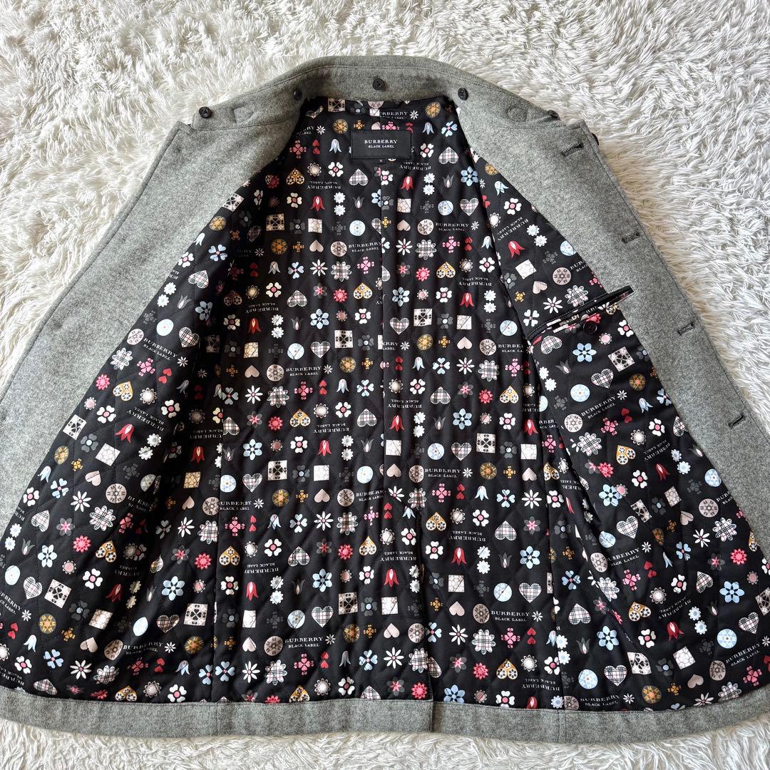 極美品　バーバリーブラックレーベル　中綿　銀ボタン　ピーコート　モノグラム　M