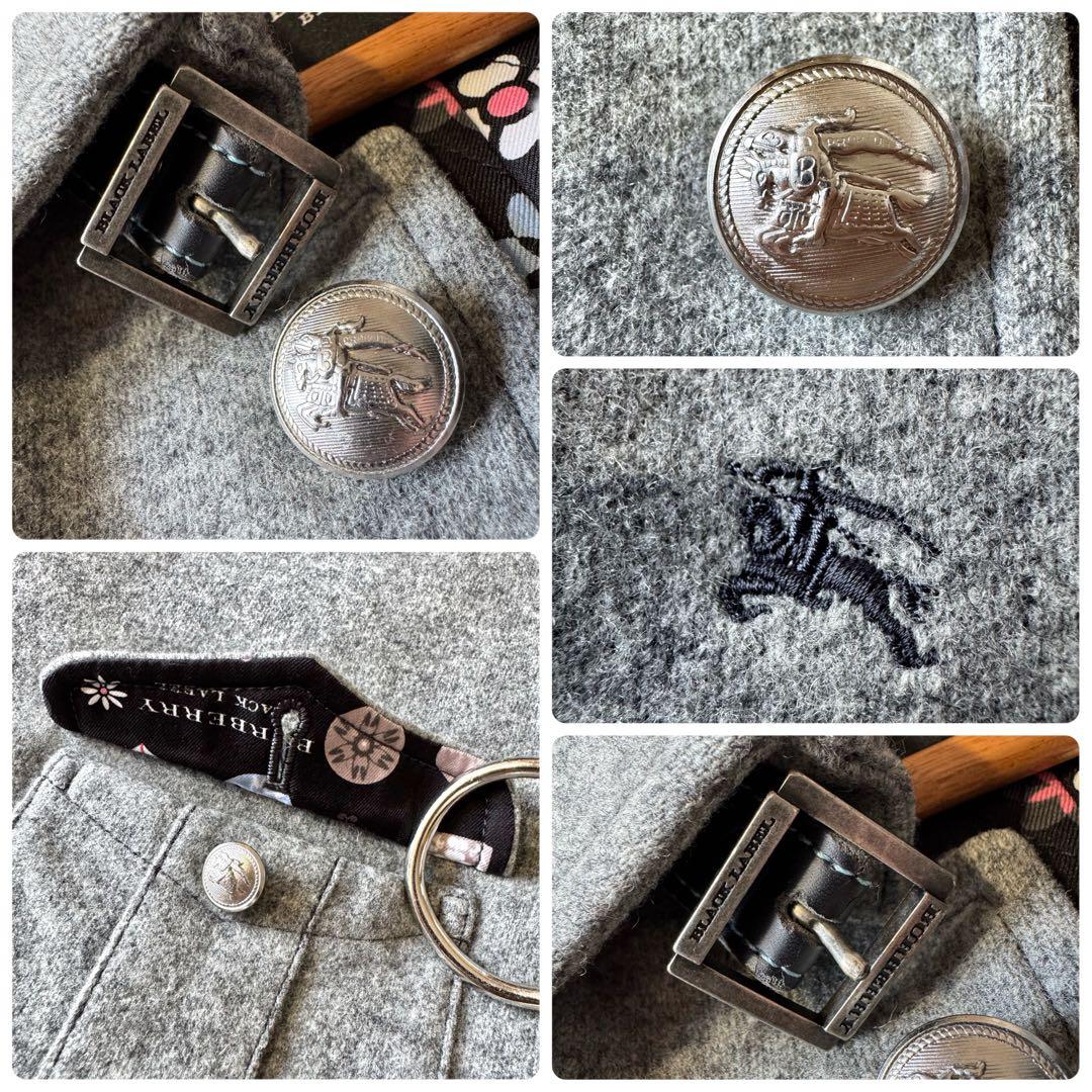 極美品　バーバリーブラックレーベル　中綿　銀ボタン　ピーコート　モノグラム　M