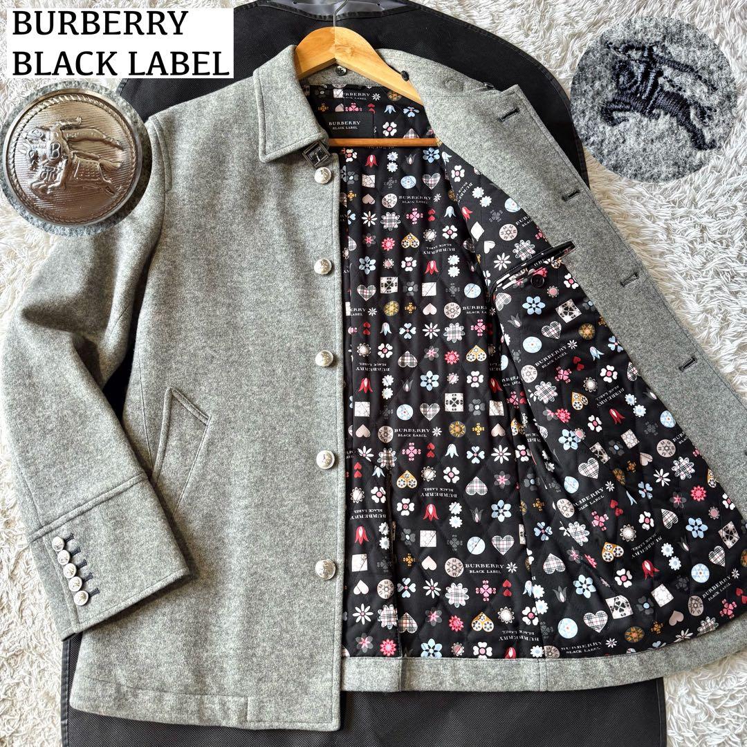 極美品　バーバリーブラックレーベル　中綿　銀ボタン　ピーコート　モノグラム　M