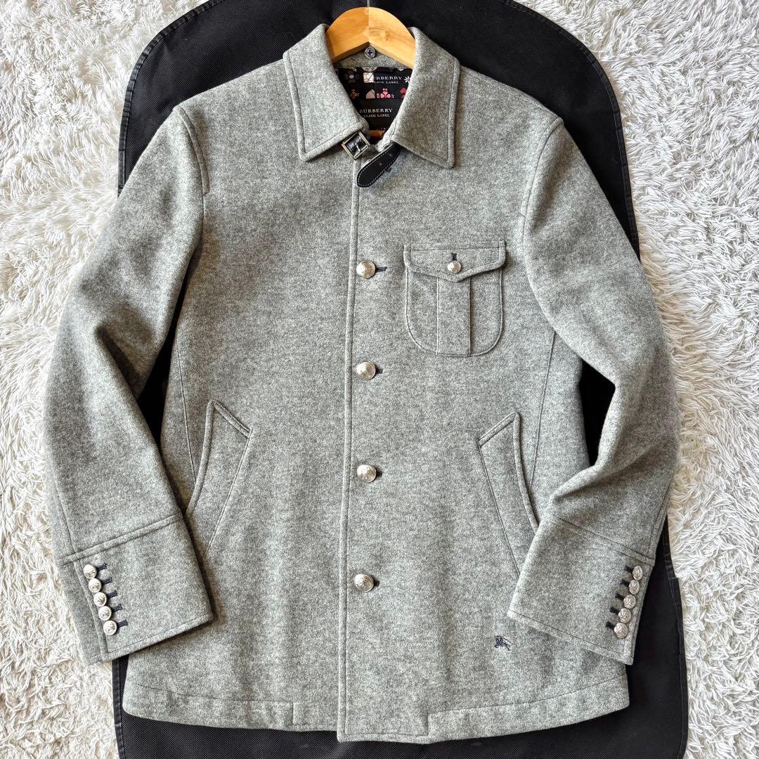 極美品　バーバリーブラックレーベル　中綿　銀ボタン　ピーコート　モノグラム　M