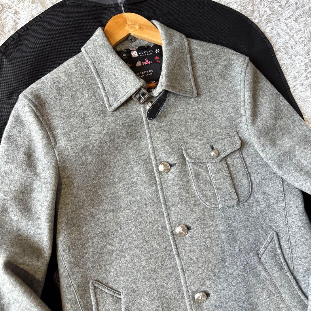 極美品　バーバリーブラックレーベル　中綿　銀ボタン　ピーコート　モノグラム　M
