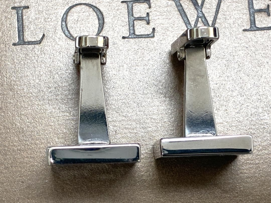 54 ロエベ LOEWE シルバー スクエア カフリンクス カフス ロゴ 箱