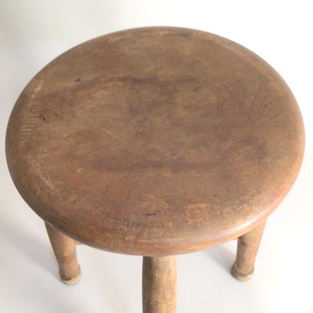 No4185 古道具　丸椅子　木製スツール　昭和　古家具　アンティーク　送料無料