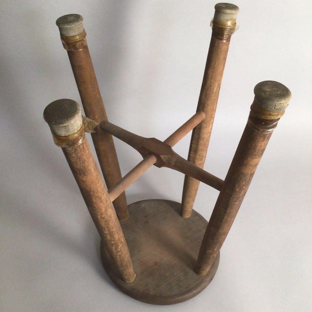 No4185 古道具　丸椅子　木製スツール　昭和　古家具　アンティーク　送料無料