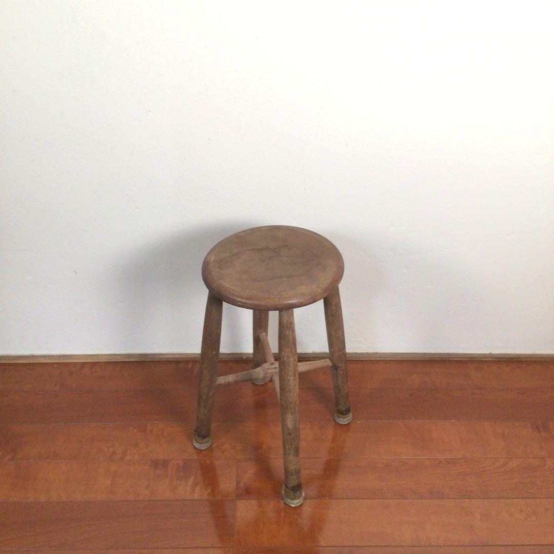 No4185 古道具　丸椅子　木製スツール　昭和　古家具　アンティーク　送料無料
