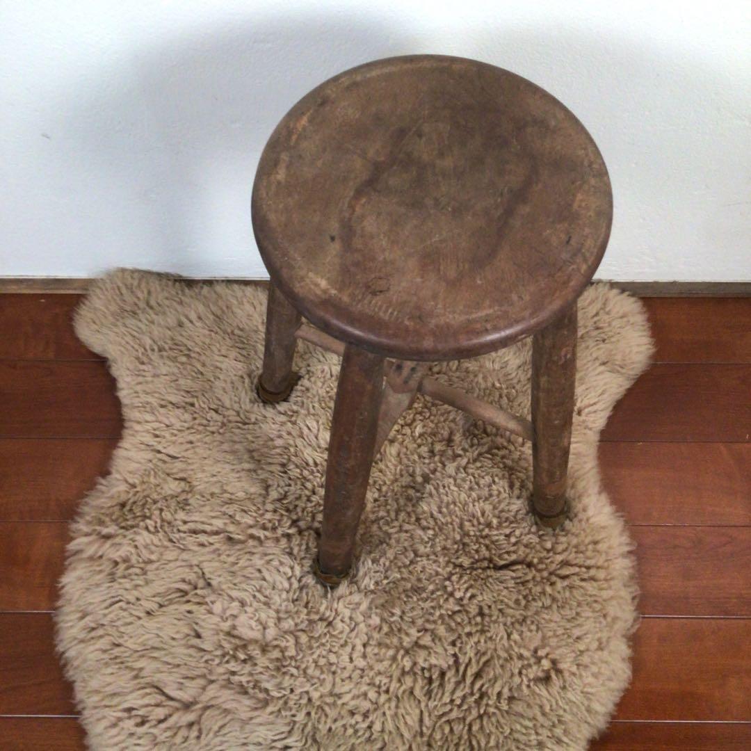 No4185 古道具　丸椅子　木製スツール　昭和　古家具　アンティーク　送料無料