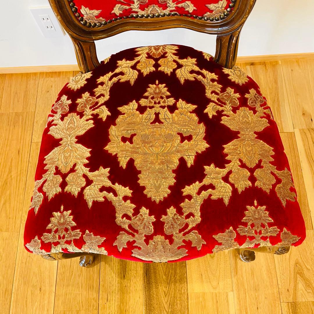 イタリア ダイニングチェア 金華山 赤 金 猫脚 椅子 ヨーロピアン ロココ ①