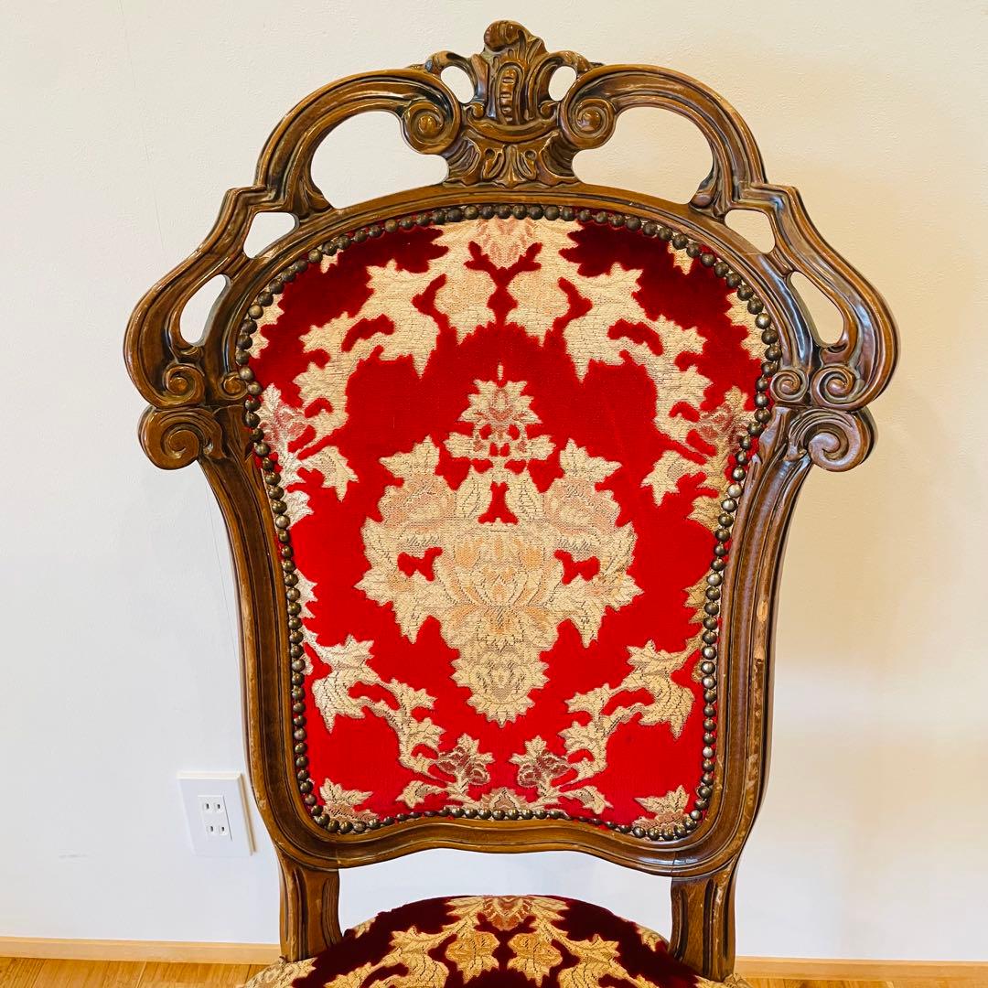 イタリア ダイニングチェア 金華山 赤 金 猫脚 椅子 ヨーロピアン ロココ ①