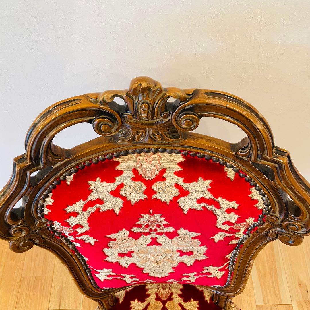 イタリア ダイニングチェア 金華山 赤 金 猫脚 椅子 ヨーロピアン ロココ ①