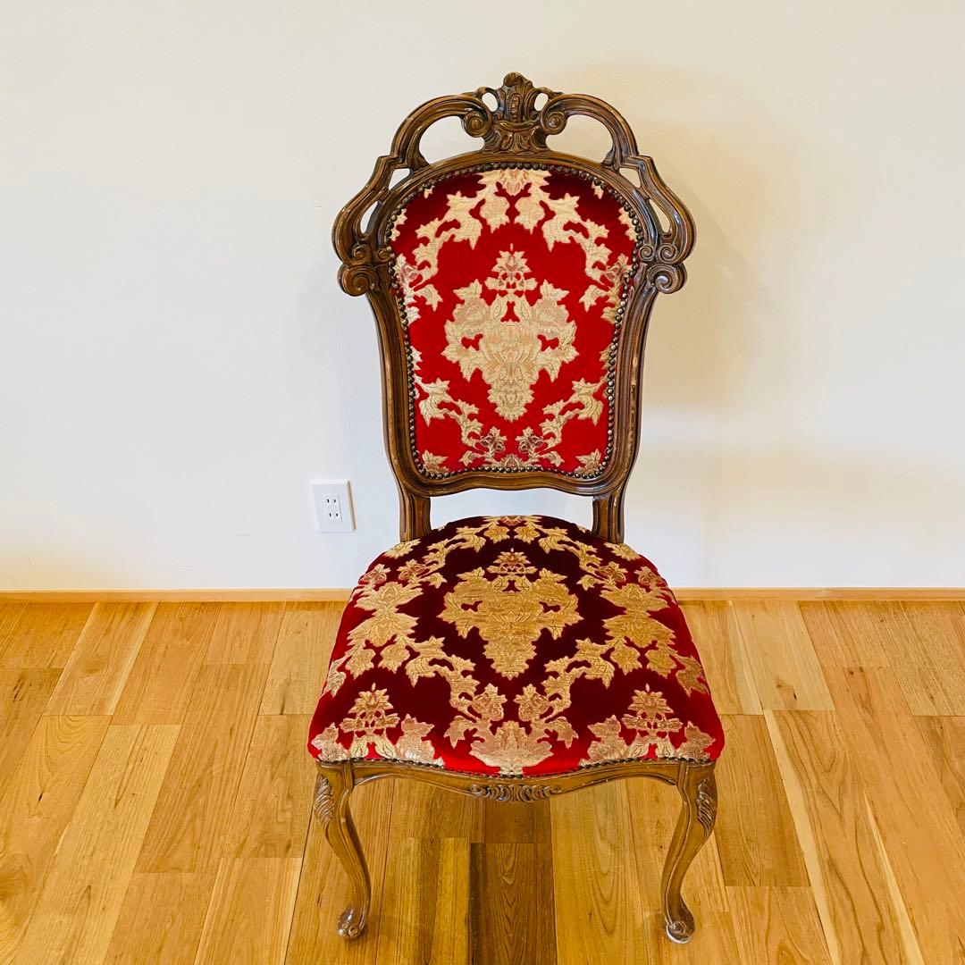 イタリア ダイニングチェア 金華山 赤 金 猫脚 椅子 ヨーロピアン ロココ ①