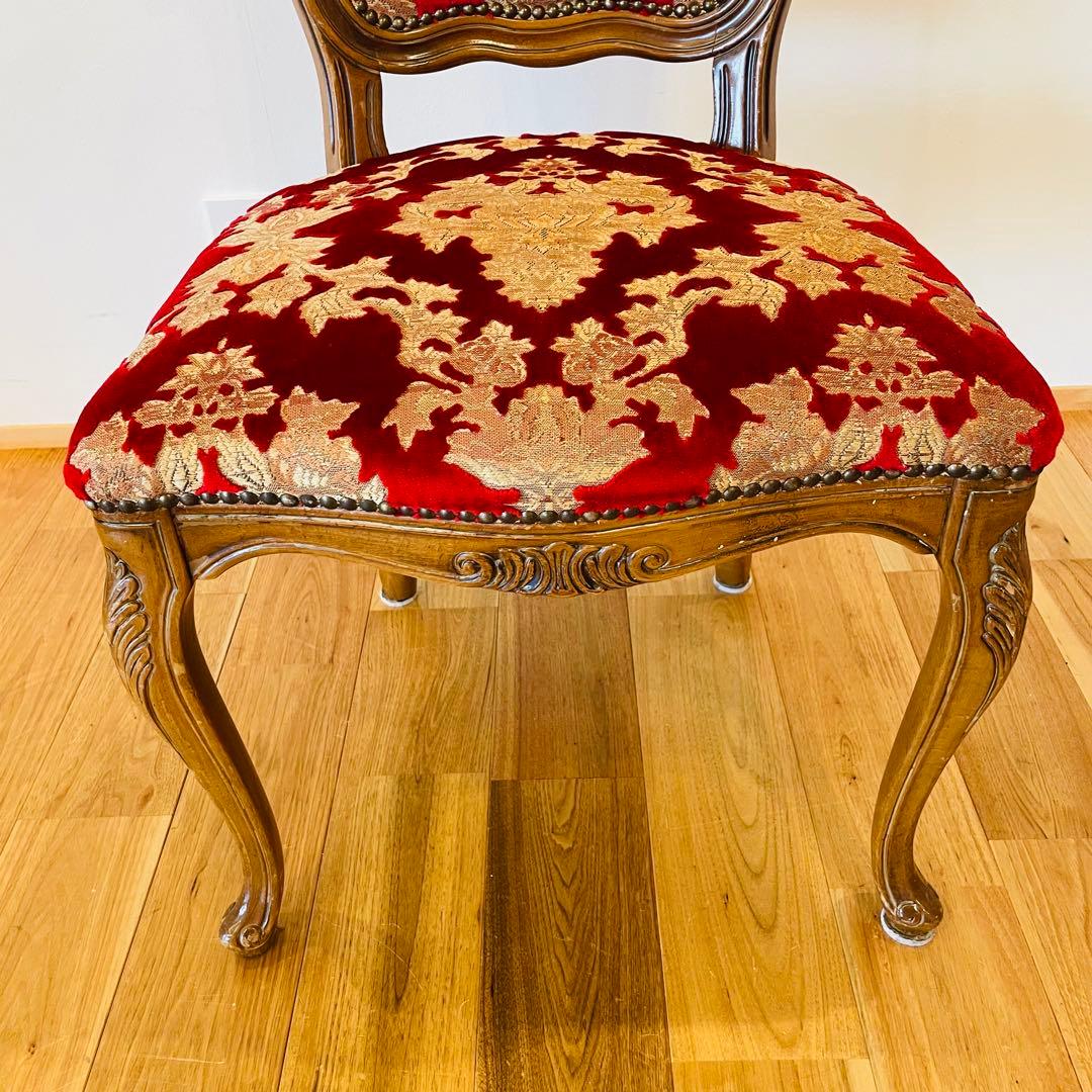 イタリア ダイニングチェア 金華山 赤 金 猫脚 椅子 ヨーロピアン ロココ ①