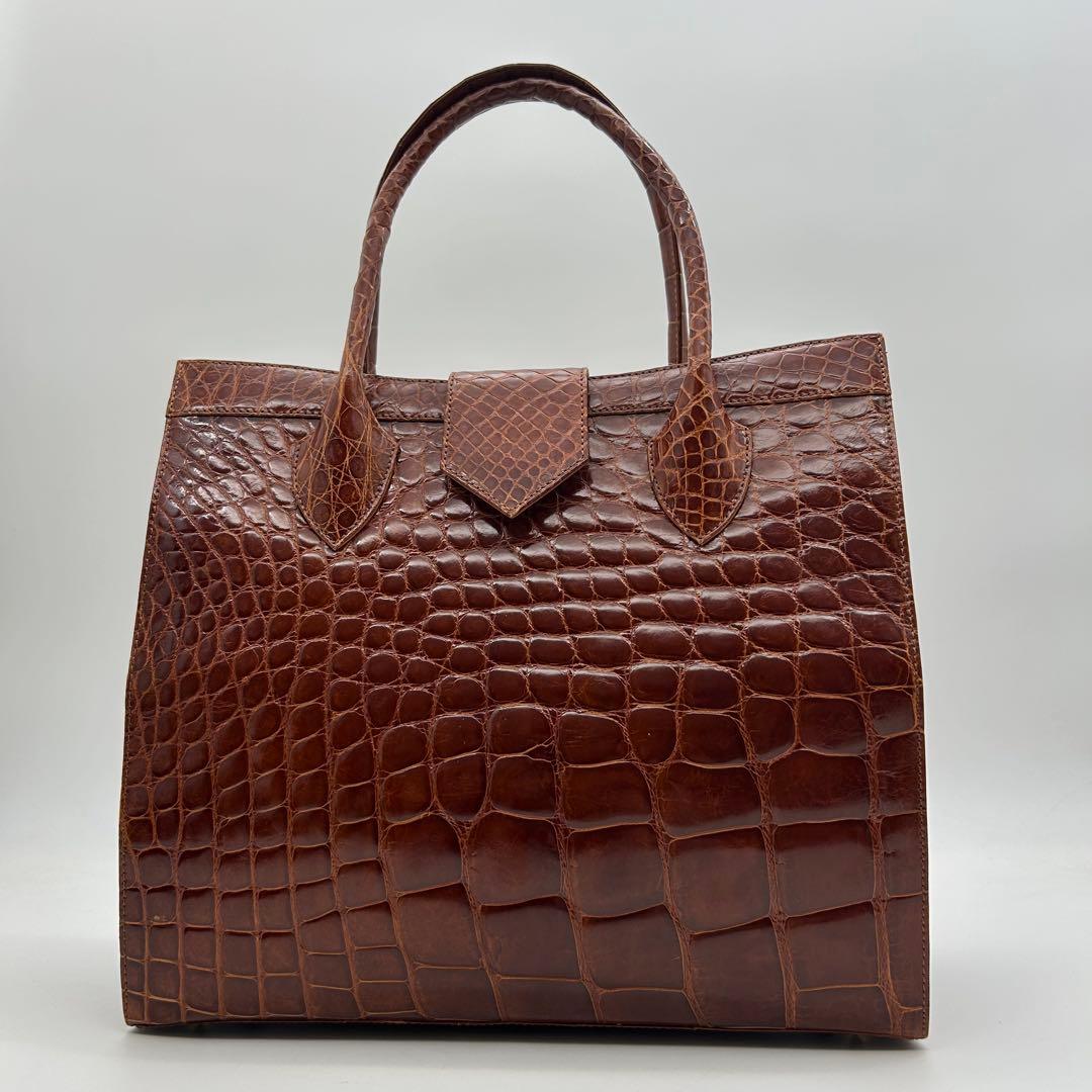 美品　Franco Parmeggiani　クロコ　トートバッグ　肩掛け　自立