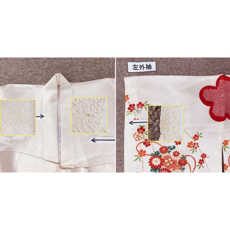 507ag3◎七五三 三歳 女児 着物&被布 鞠鶴糸巻 白◎美品