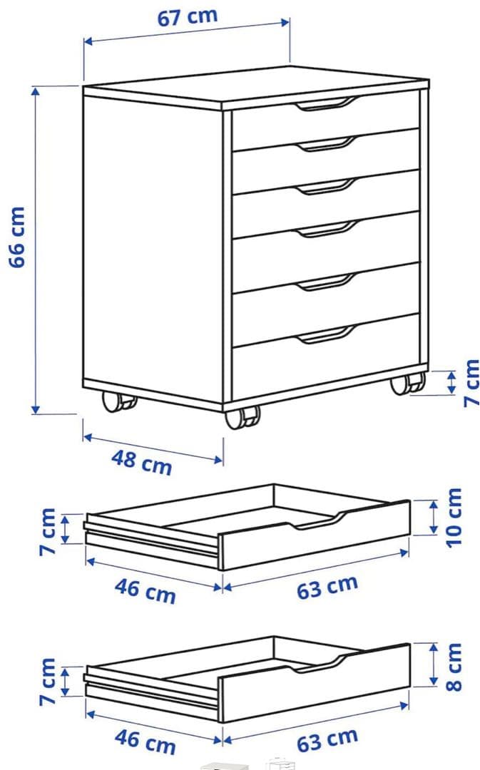 IKEA Alex アレクス　 ホワイト 6段チェスト キャスター付き