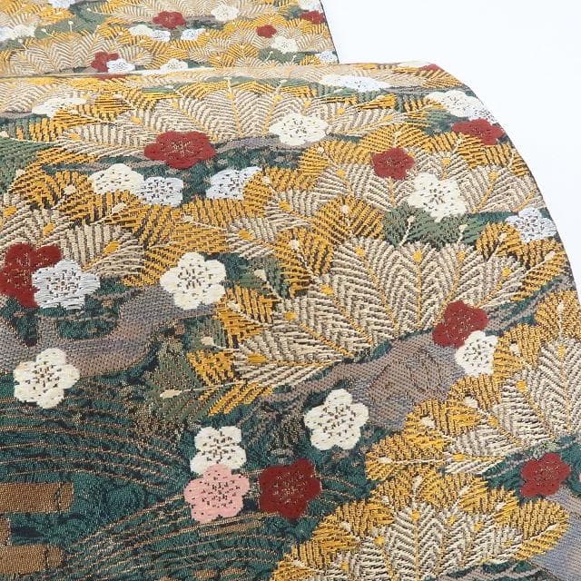 新品 正絹 着物“波に乗って舞い上がる松に梅、花筏☆”袋帯 L-20